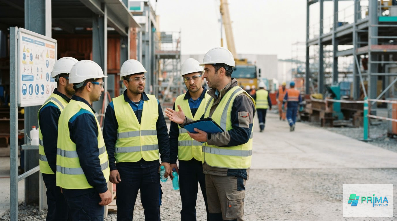 Une consigne de sécurité multilingue pour des ouvriers roumains sur un site industriel.