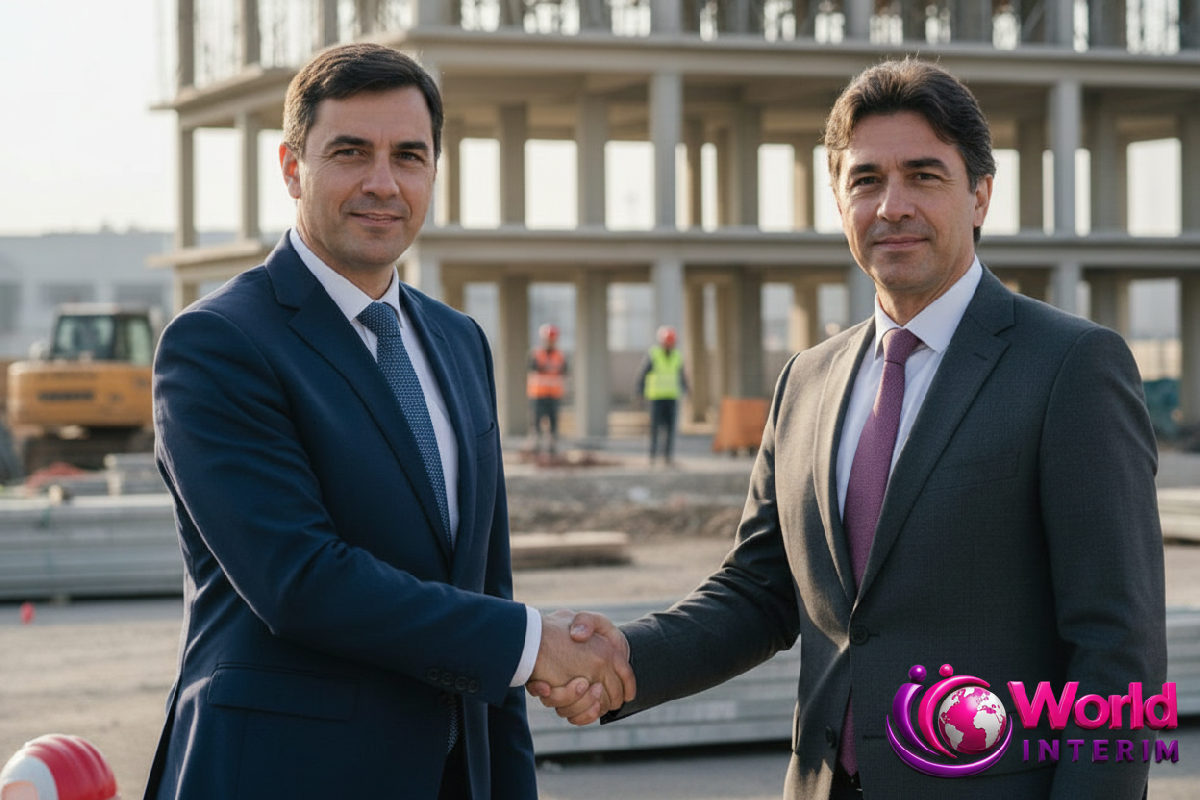 optimiser facturation travailleurs roumains en France - Partenaires d'affaires français et roumains se serrent la main sur un chantier.
