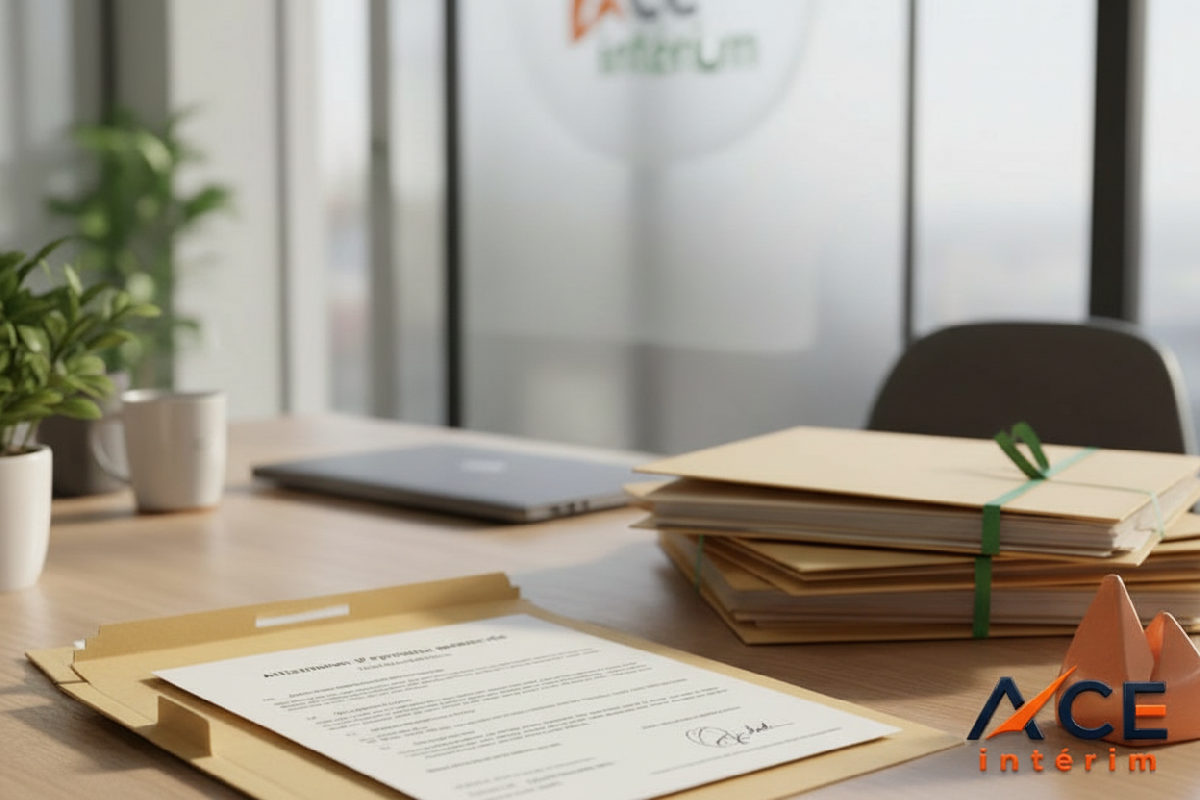 Bureau RH avec dossiers et attestation d'aptitude médicale.