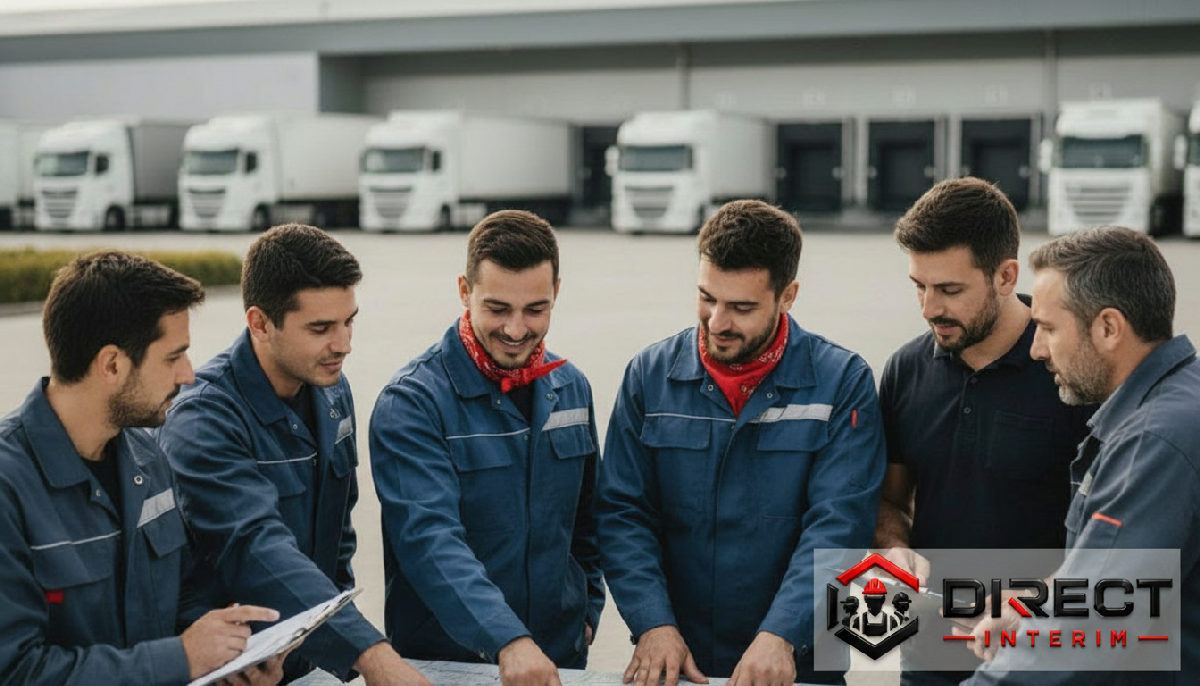 Chauffeurs roumains et français collaborant lors d'un briefing.