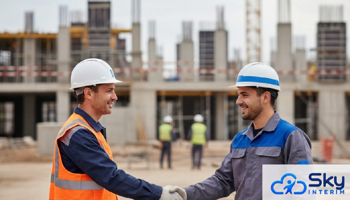 Poignée de main entre un manager français et un ouvrier roumain sur un chantier.