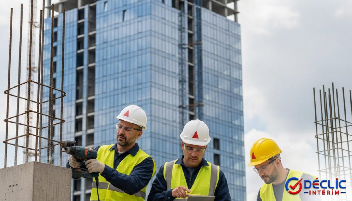 qualifications ouvriers roumains BTP - Ouvriers qualifiés travaillant sur un chantier de construction moderne.