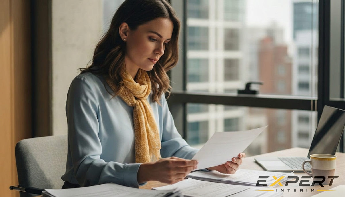 optimiser recrutement permanent - Recruteur analysant des CV dans un bureau moderne.