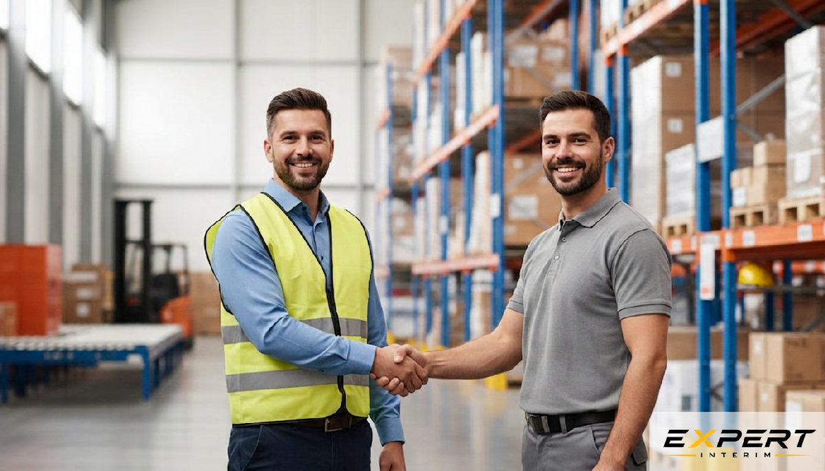 Gestionnaire de logistique serrant la main d'un nouvel employé.