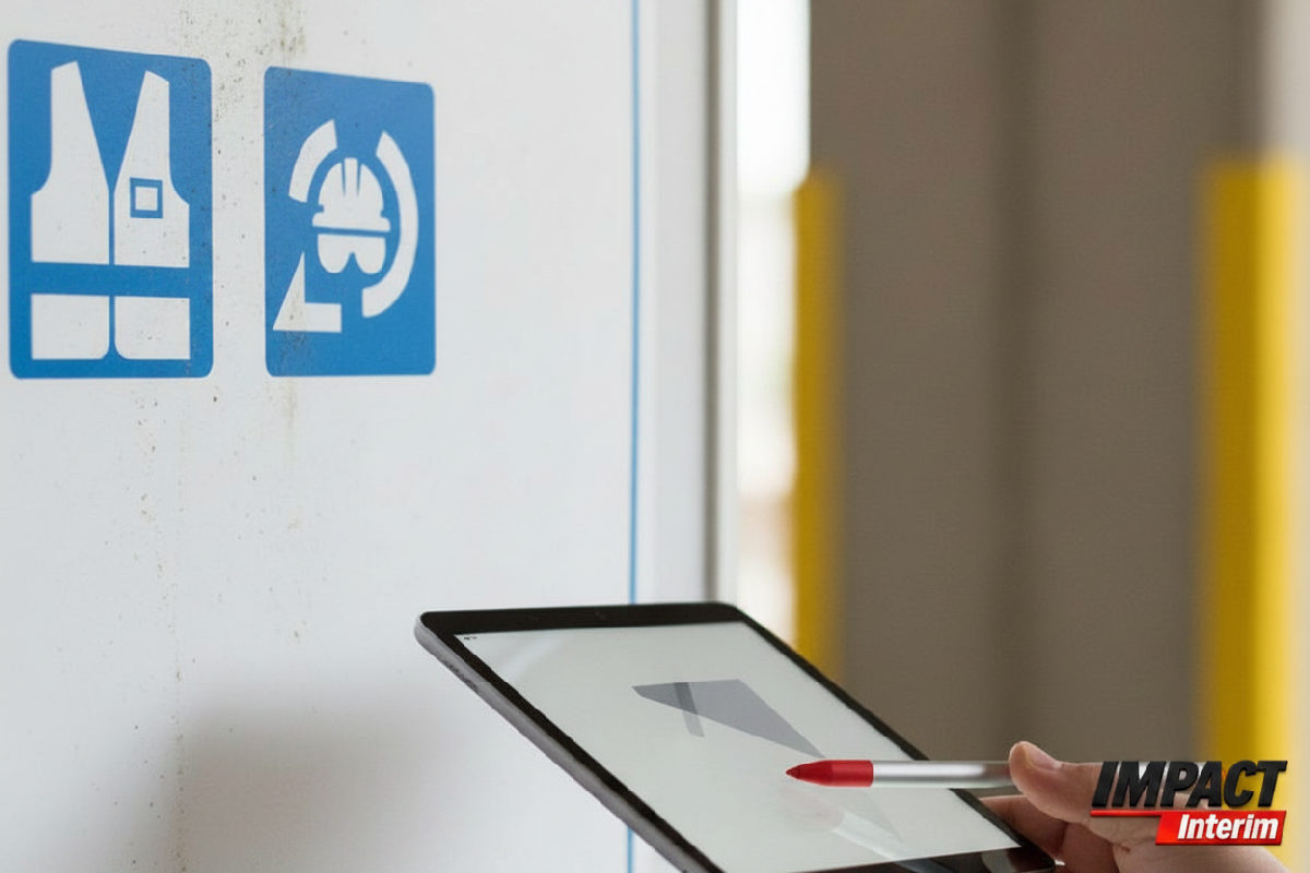 Signalisation multilingue et tablette de traduction sur un chantier français.