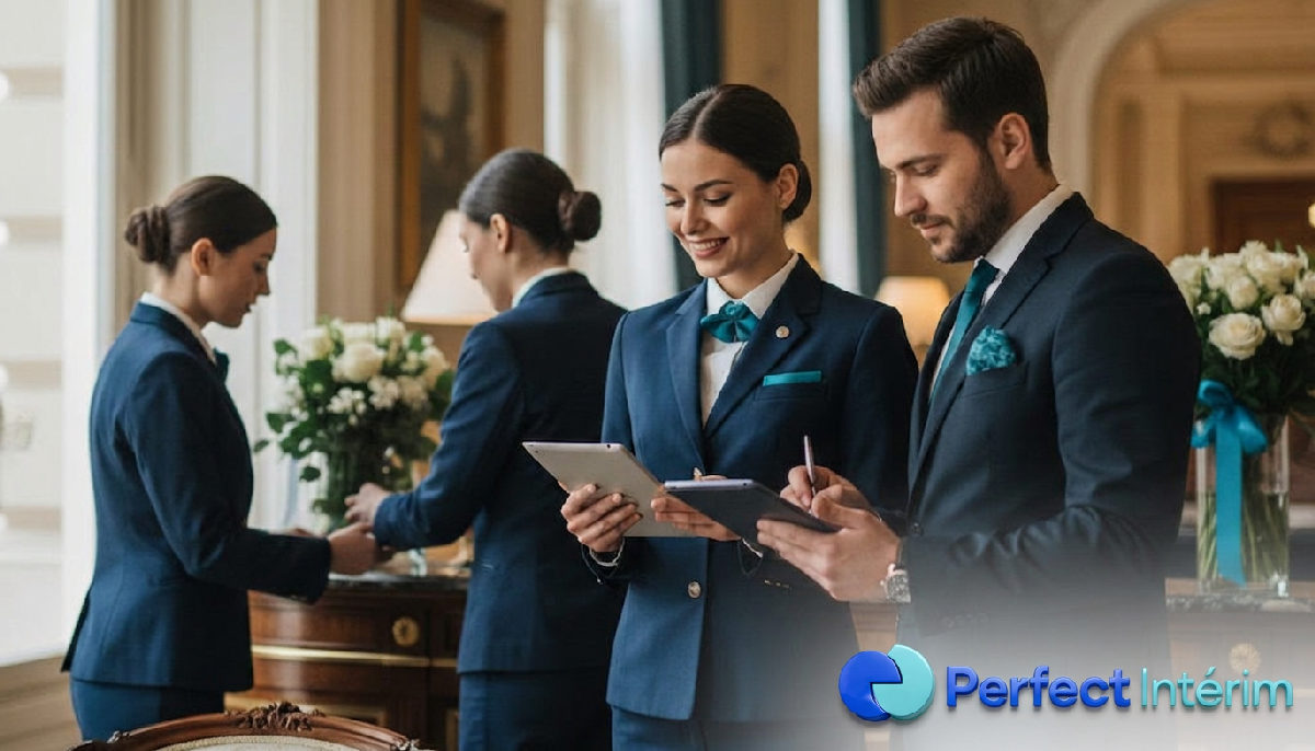 Personnel roumain qualifié au service d'un hôtel de luxe français.