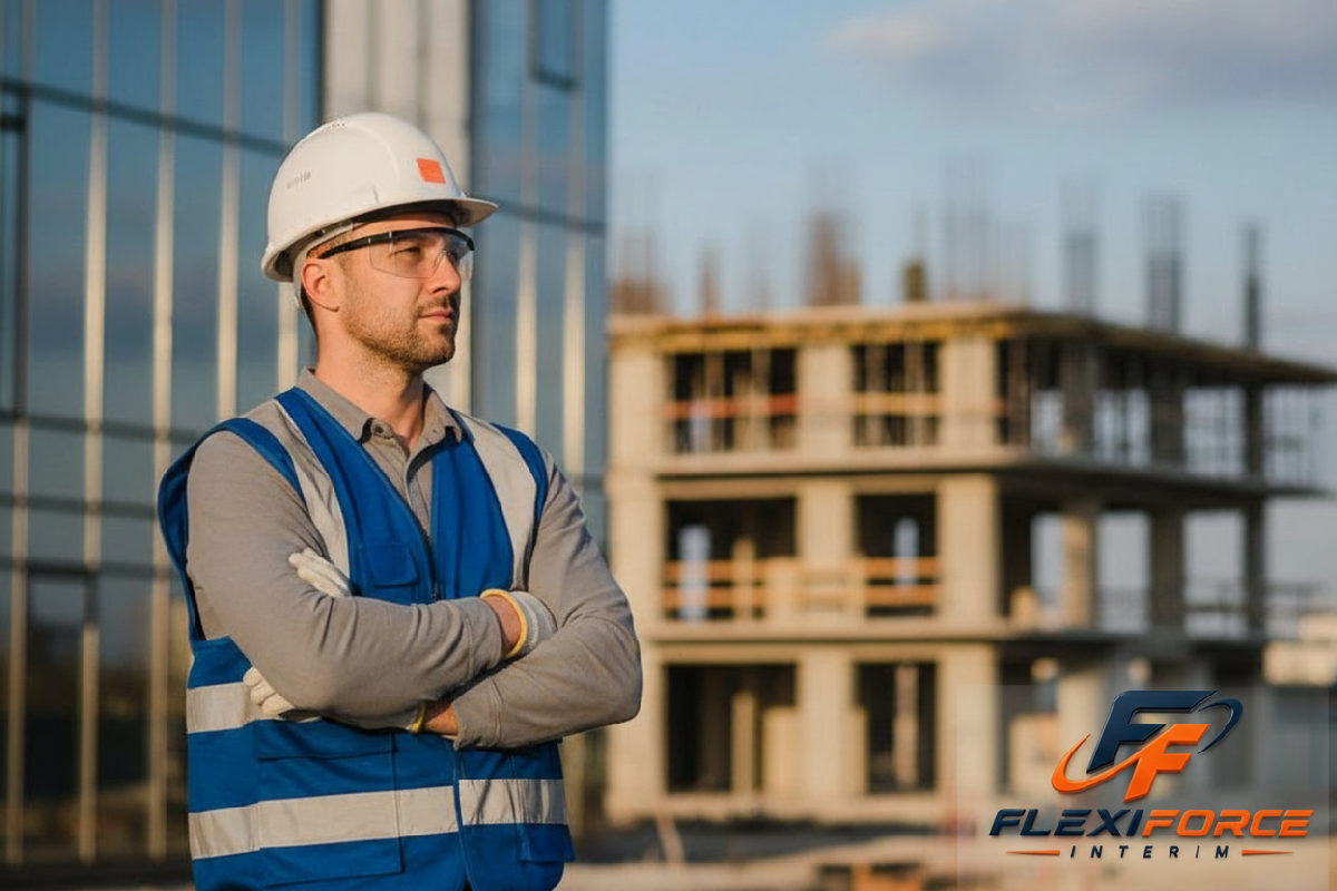 Ouvrier sur chantier de construction, symbole de détachement réussi.
