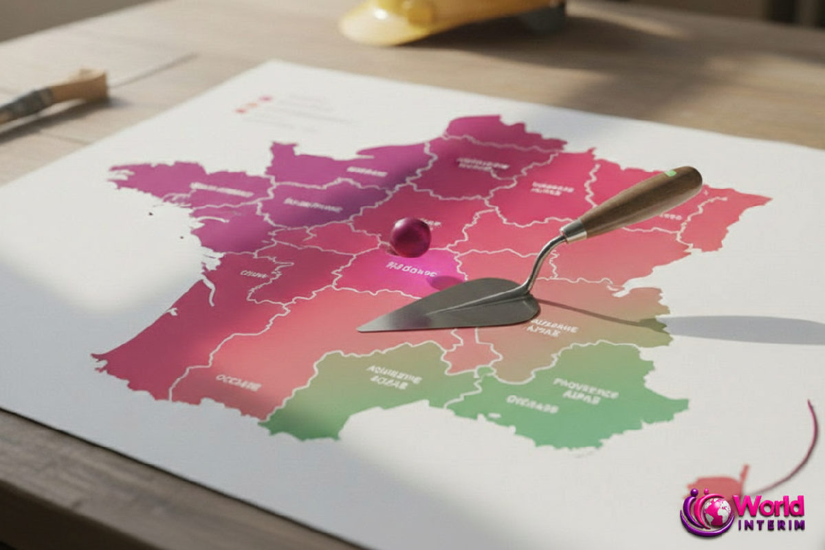 Carte de France : salaires moyens BTP par région pour la rémunération.