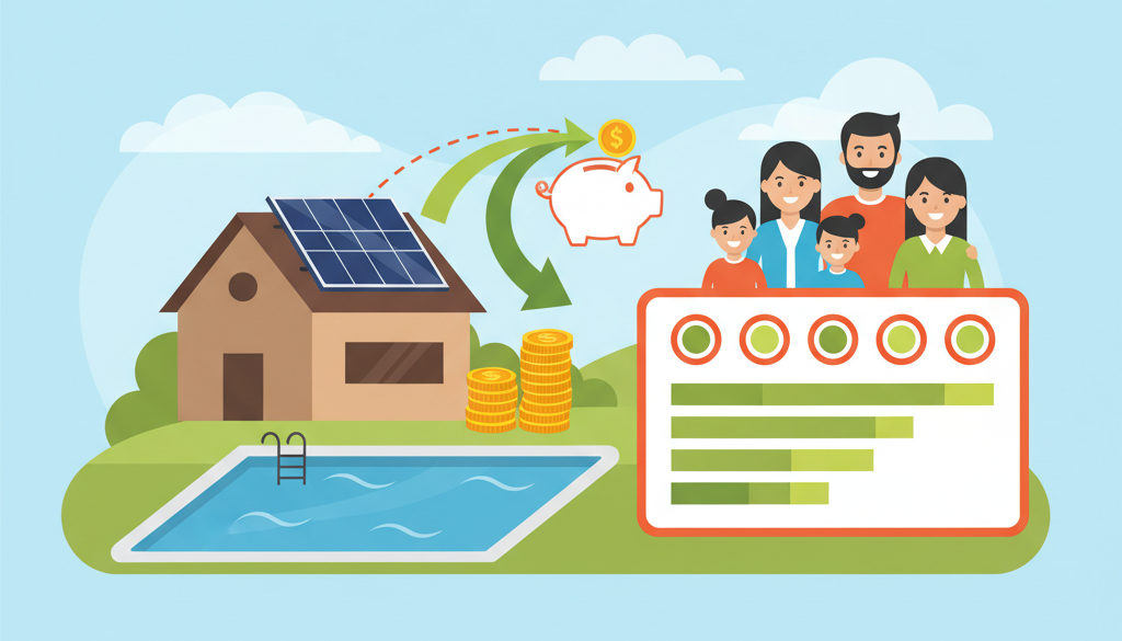 Finanční úspory rodiny s bazénem díky fotovoltaice za pět let.