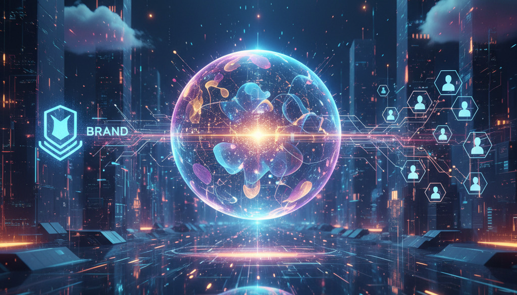 Rozhraní AI propojující značky s uživateli v prostředí metaverse marketingu.