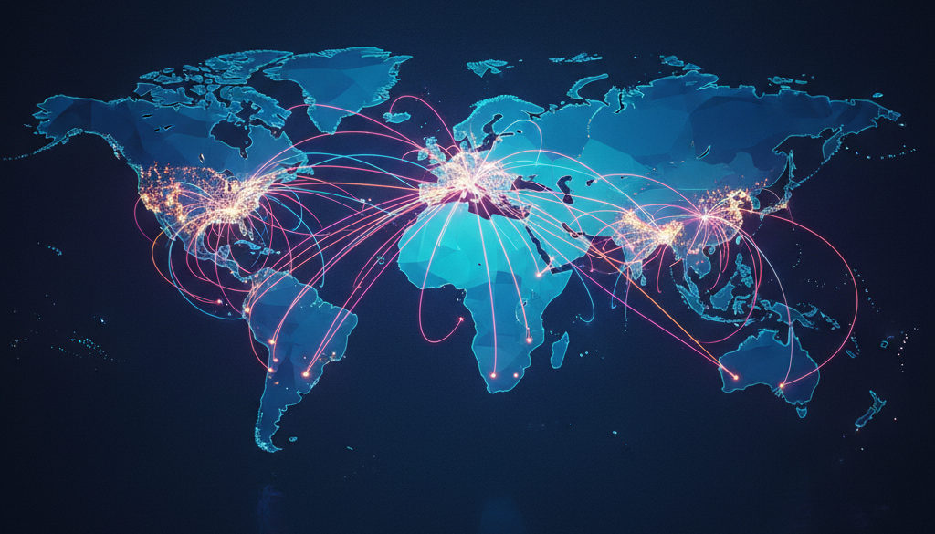 Infographie de carte du monde illustrant les réseaux mondiaux de talents.