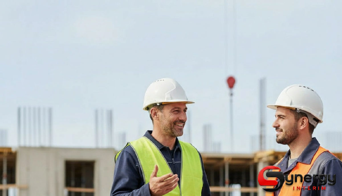 Recrutez des ouvriers roumains qualifiés pour le BTP 2 Chef de chantier et ouvrier discutant, une intégration réussie.