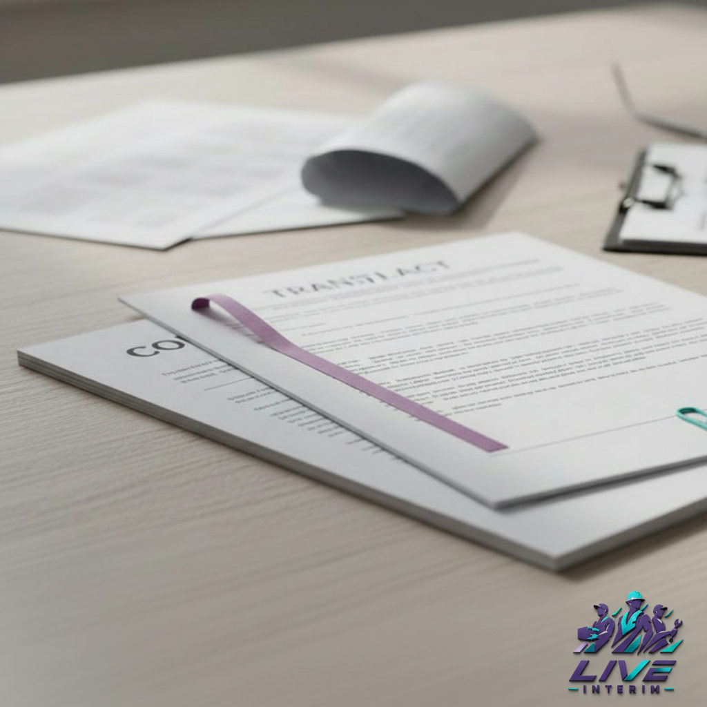 Bulletin de paie traduit et contrat de travail, documents essentiels.
