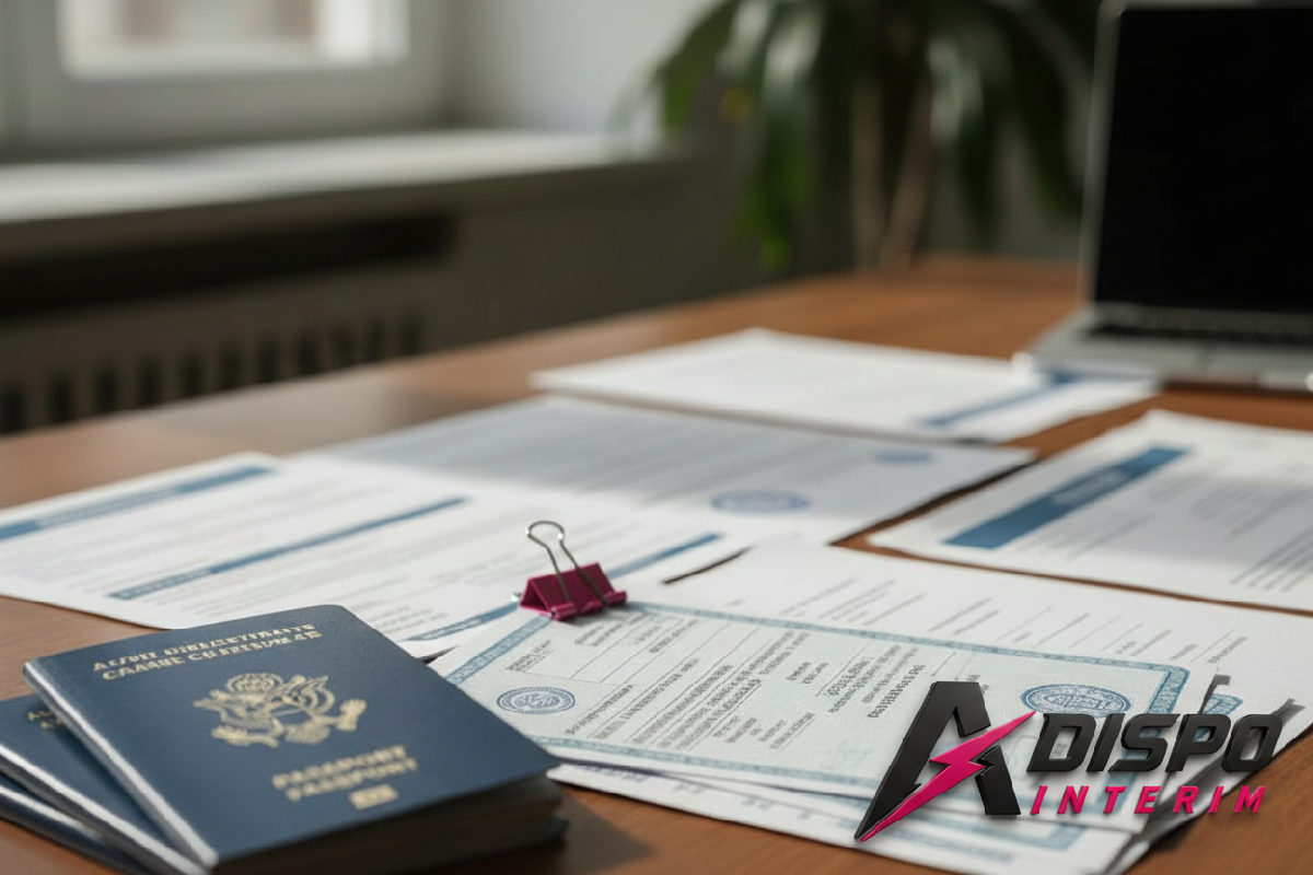 Documents administratifs et certificats de conduite UE sur un bureau.