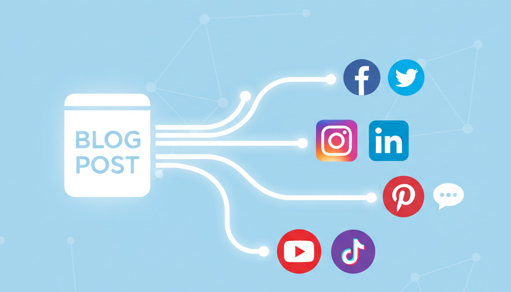 Infographic visualizing blog post repurposing into social media and video.