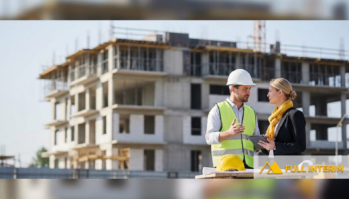 gestion détachement personnel fiscalité sociale - Directeur RH et chef de chantier devant un bâtiment