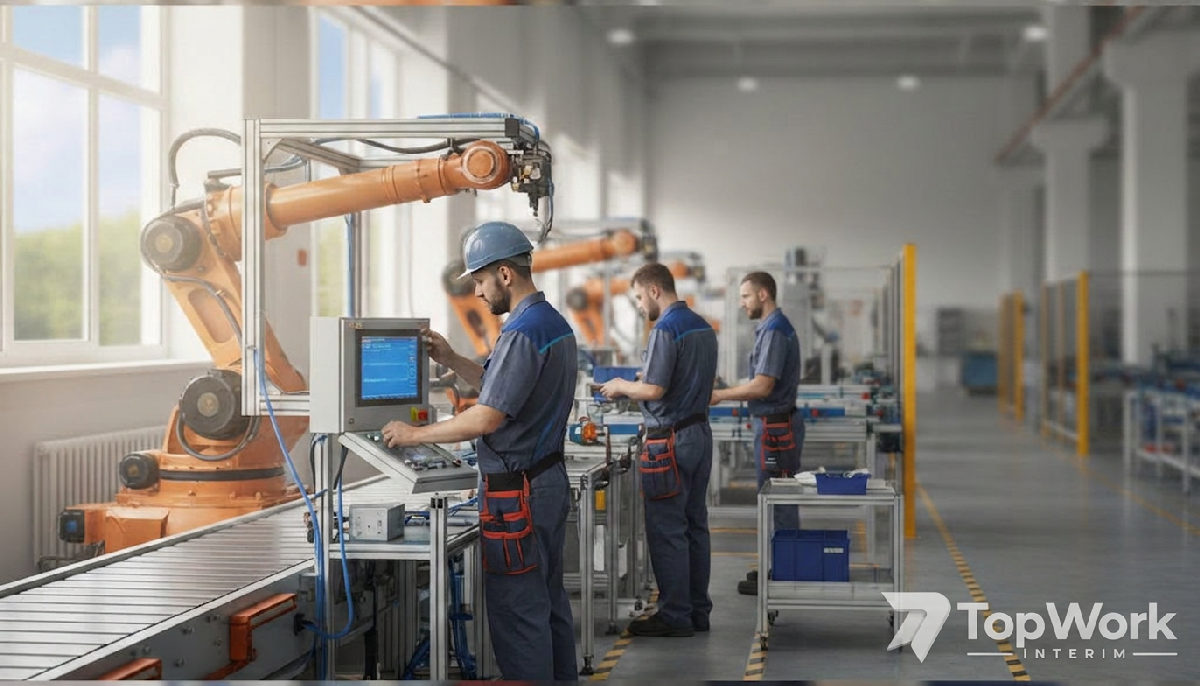renforcer équipes soldes été techniciens roumains - Techniciens roumains sur une ligne de production moderne en été.