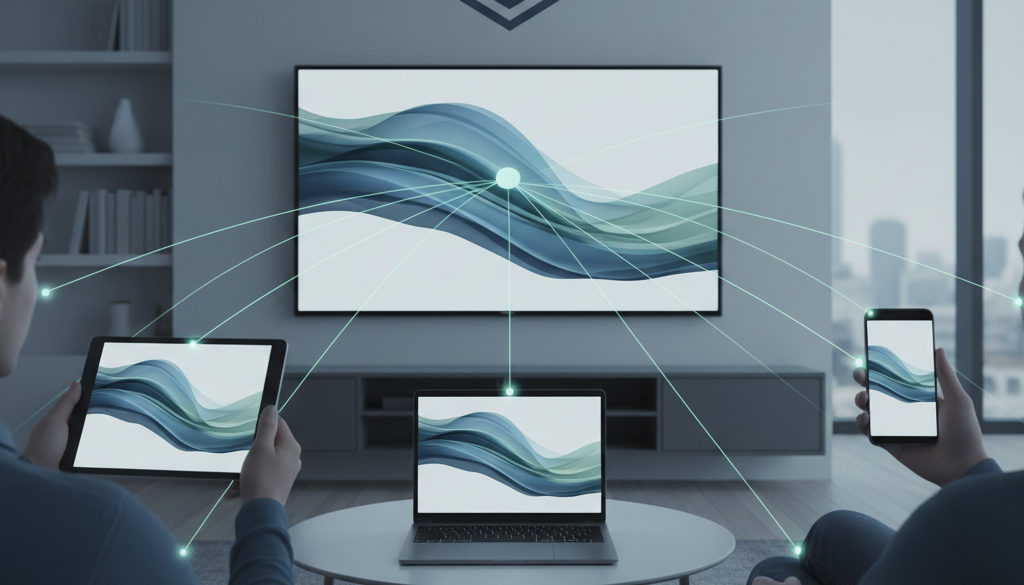 Roeya IPTV auf vielen Geräten gleichzeitig: TV, Tablet, Smartphone, Laptop.