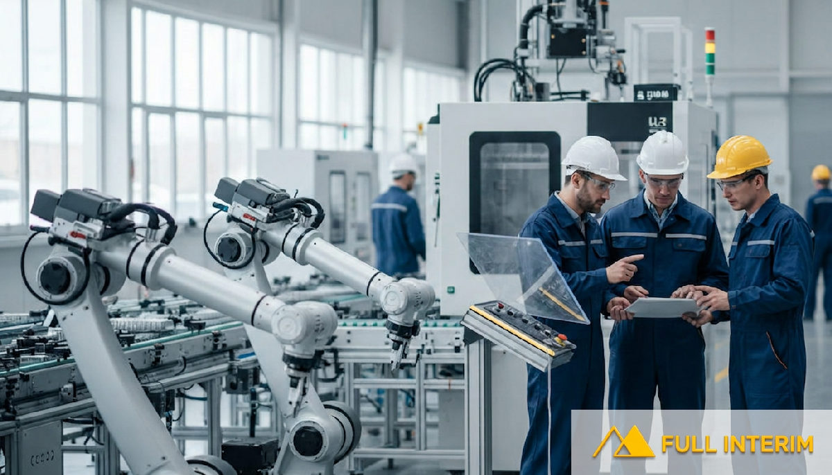 détachement personnel industrie croissance - Usine moderne avec machines high-tech et personnel collaborant.