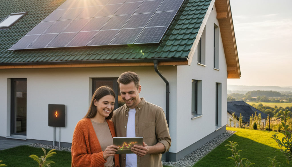 Šipky ukazující tok energie ze solárních panelů do sítě.