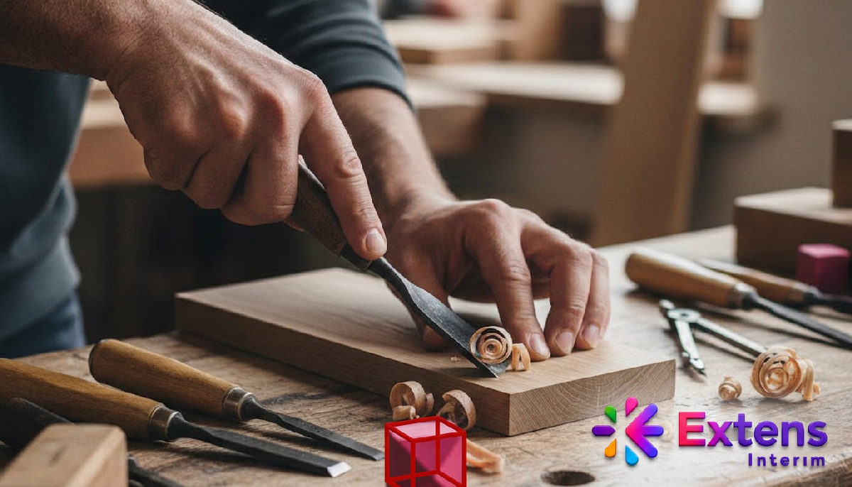 Mains d'un charpentier roumain travaillant le bois avec précision.