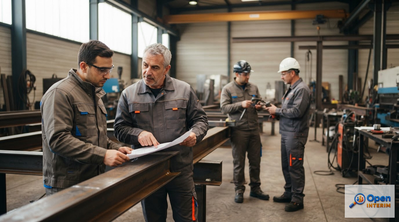 Une équipe d'ouvriers roumains et français collaborant sur un projet industriel.