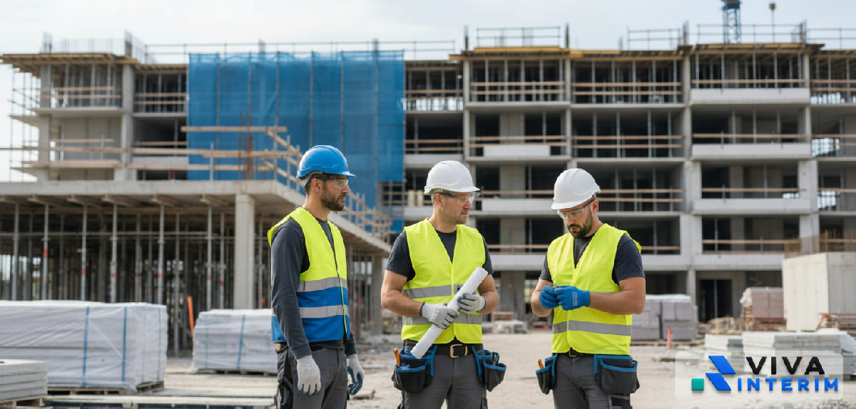 Travailleurs du bâtiment qualifiés sur un chantier en France.
