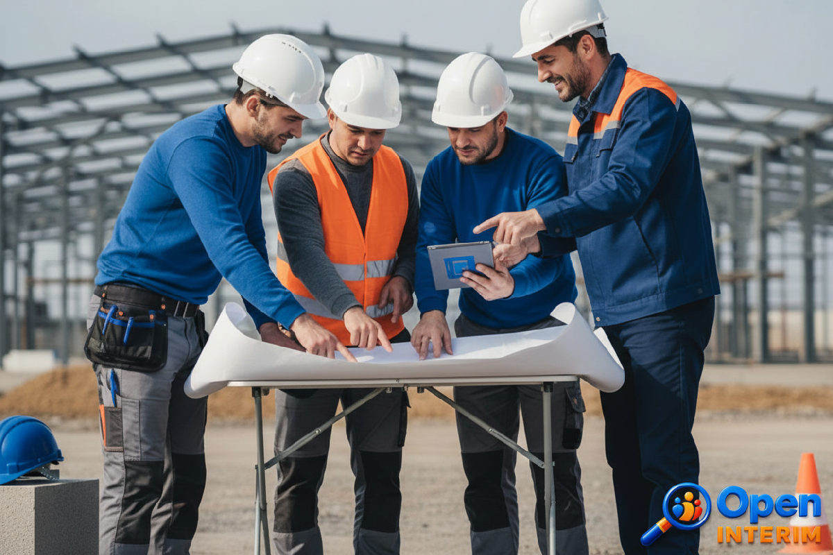 Collaboration entre ouvriers roumains et chef de chantier français.