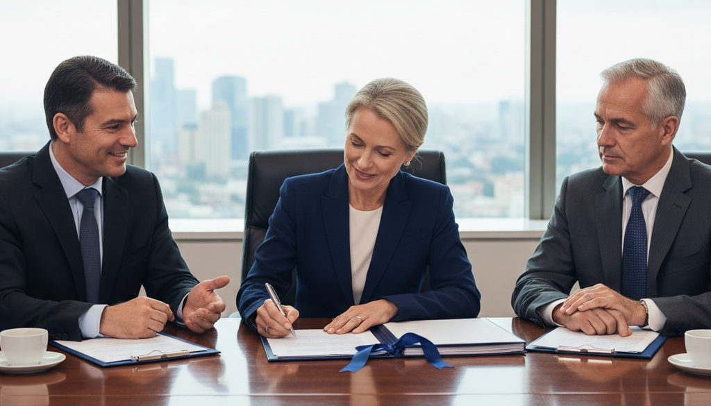 Direction signant un partenariat pour le recrutement international.