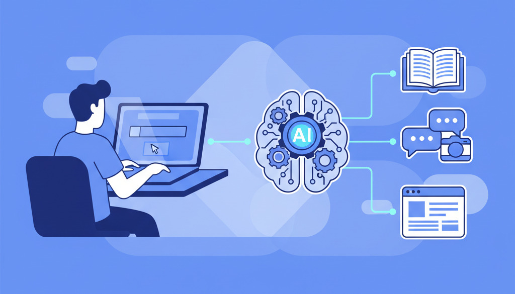 AI generates content for a business owner's online presence.
