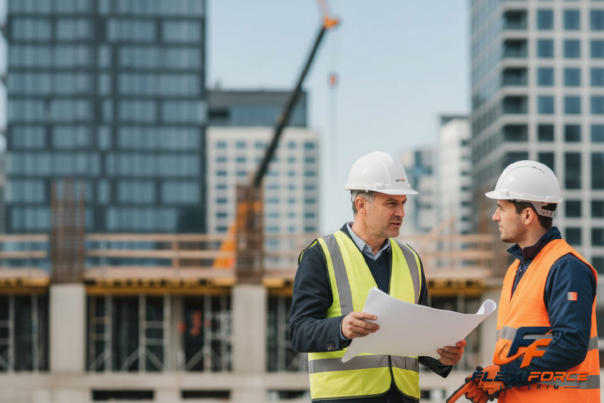 réduire coût social ouvrier roumain détaché - Chef de chantier et ouvrier roumain sur un chantier moderne.