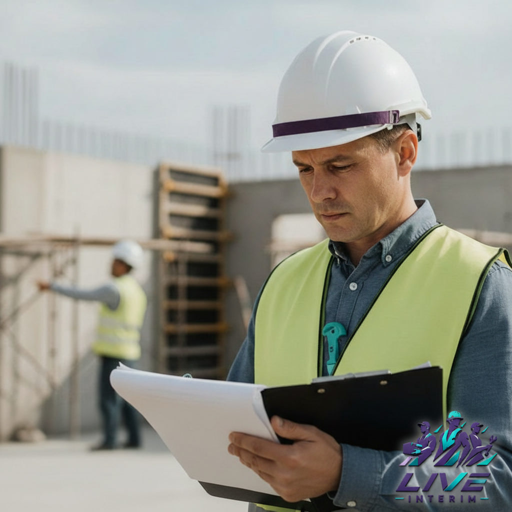 Inspecteur du travail vérifiant la conformité sur un chantier.