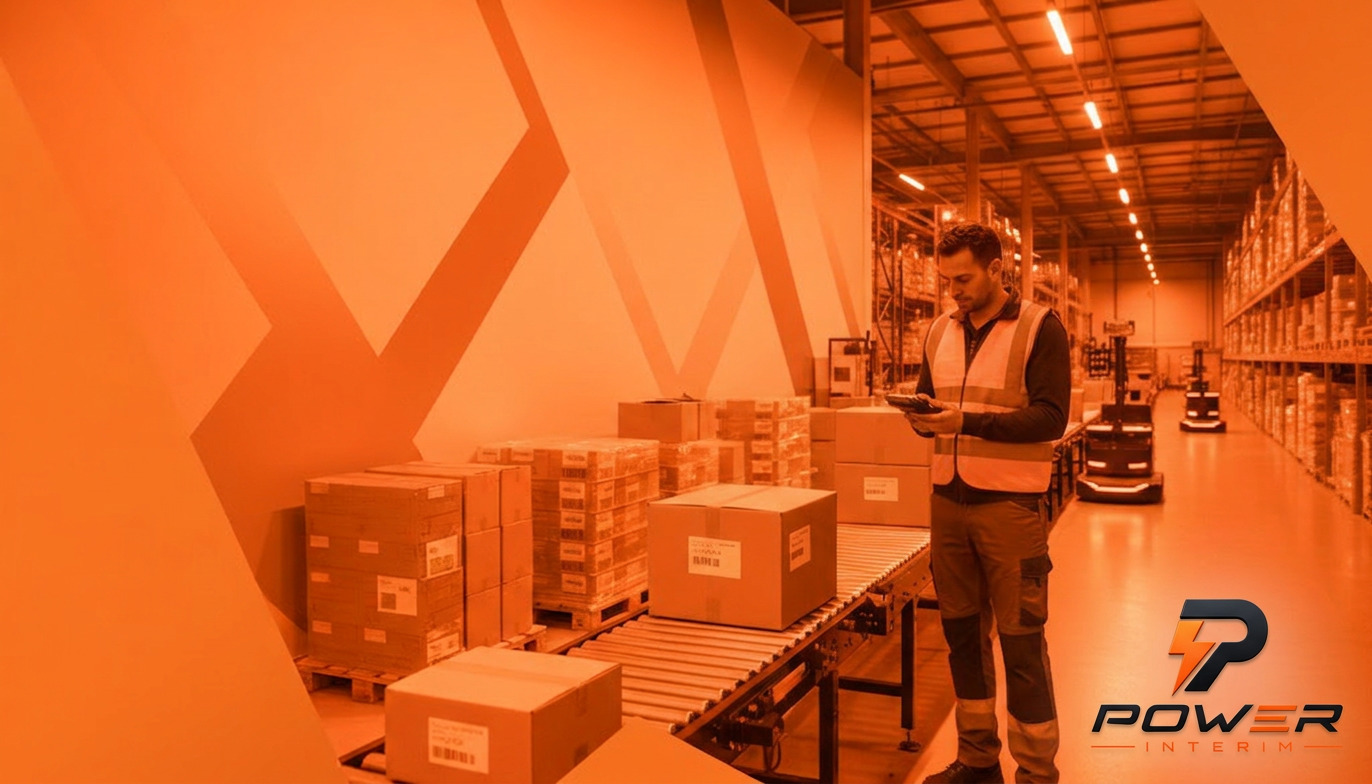 préparateur de commande intérim international - Préparateur de commande dans un entrepôt scanant des colis au terminal.