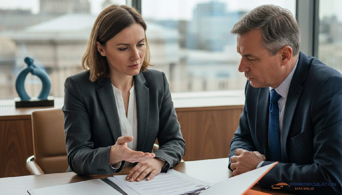 Conseiller montrant des papiers d'immatriculation de société en Roumanie.