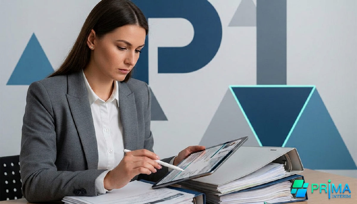 Responsable RH examinant des dossiers avec le logo primainterim.