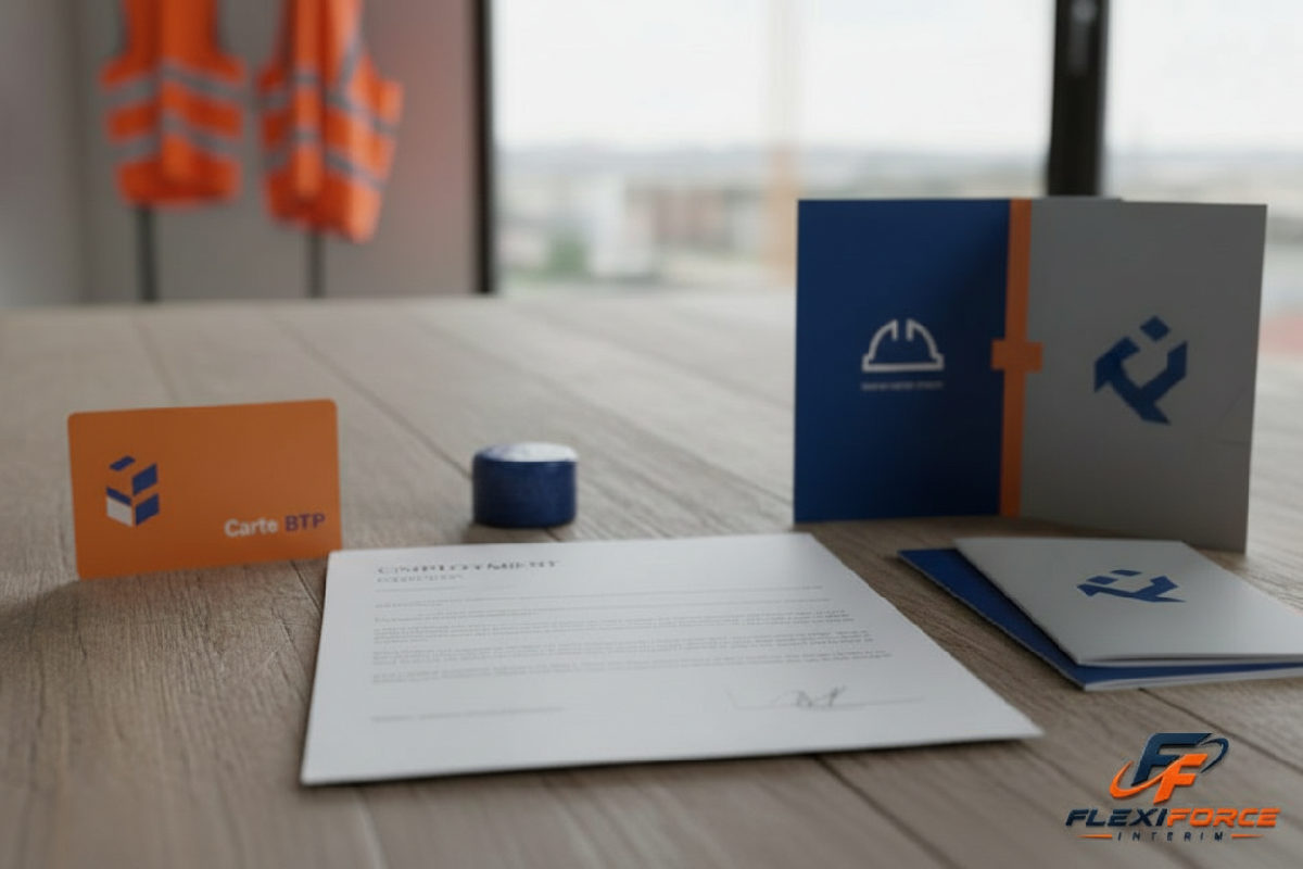 Documents de travail et brochures de sécurité sur une table de chantier.