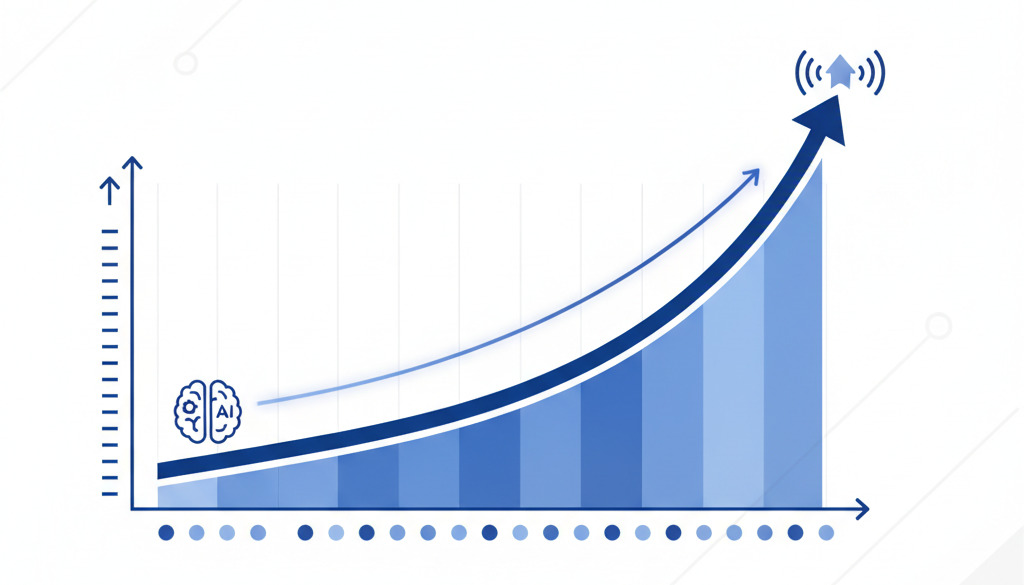 Line graph showing steady organic traffic growth over 12 months with AI content.