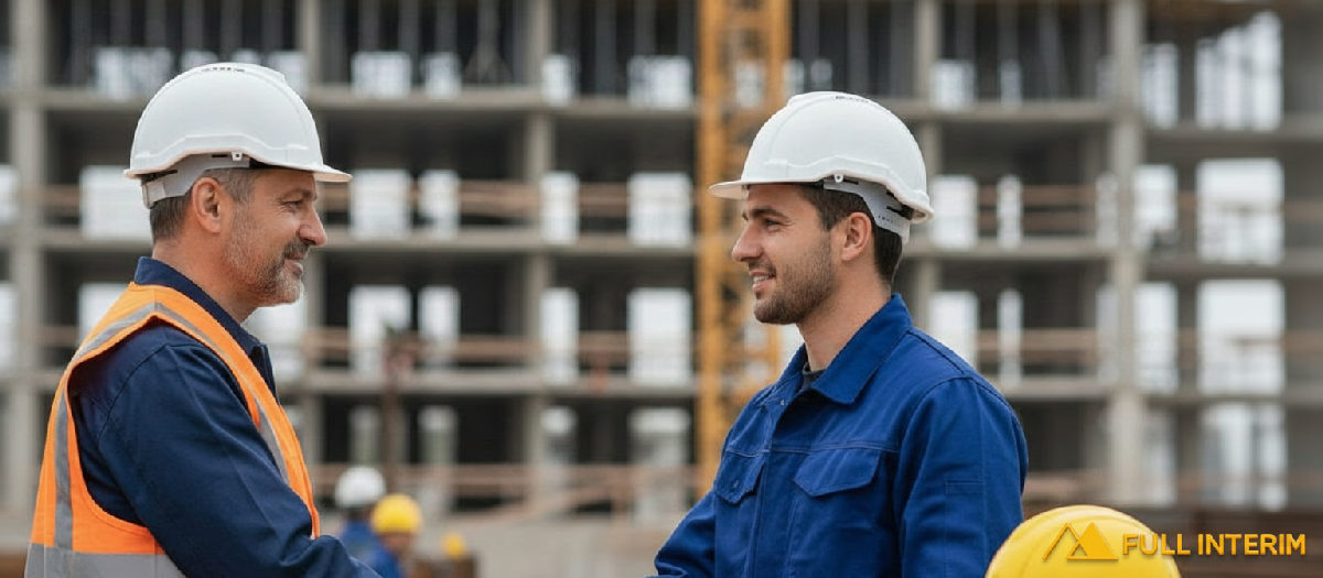 Superviseur de chantier serrant la main d'un ouvrier roumain.