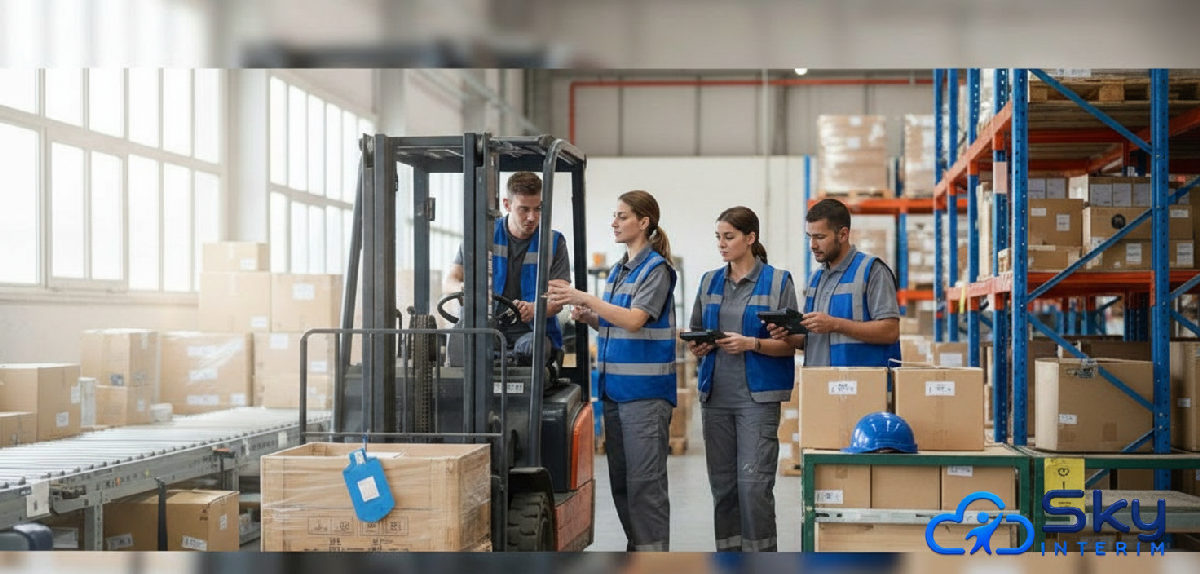 Équipe mixte franco-roumaine collaborant dans un centre de distribution.