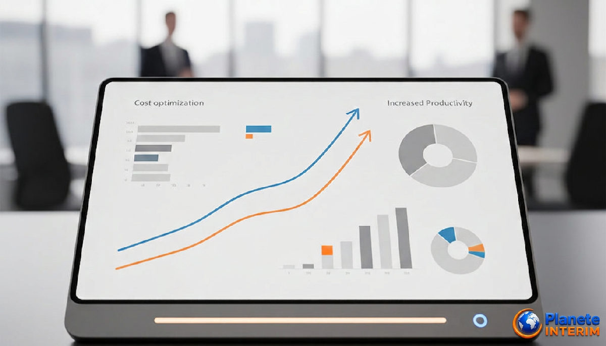Graphiques montrant l'optimisation des coûts RH et la productivité.