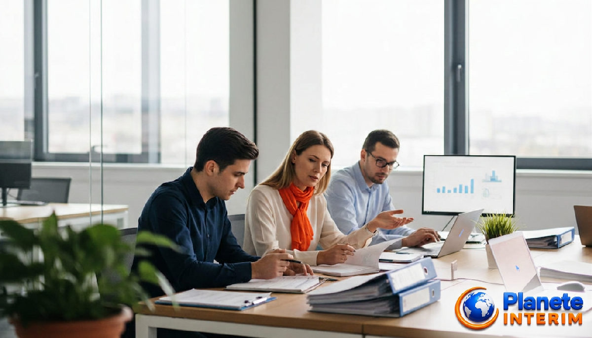 Consultants franco-roumains en recrutement travaillant dans un bureau.