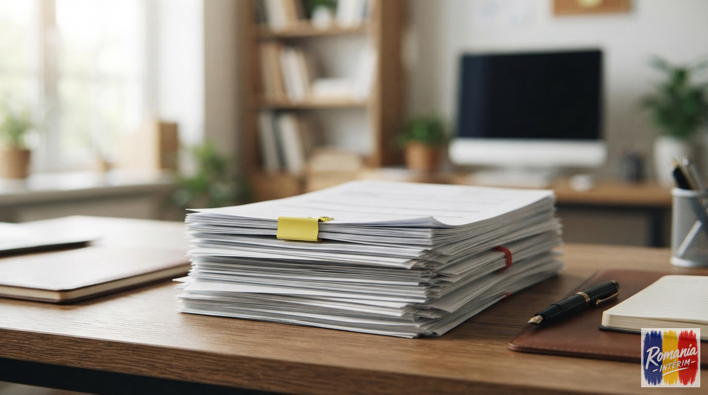 Des documents administratifs et contrats organisés sur un bureau pour le détachement.