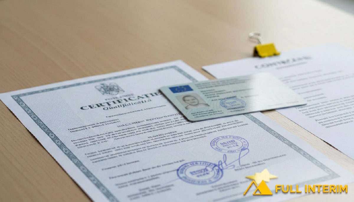 Certificat de qualification roumain avec une pièce d'identité.