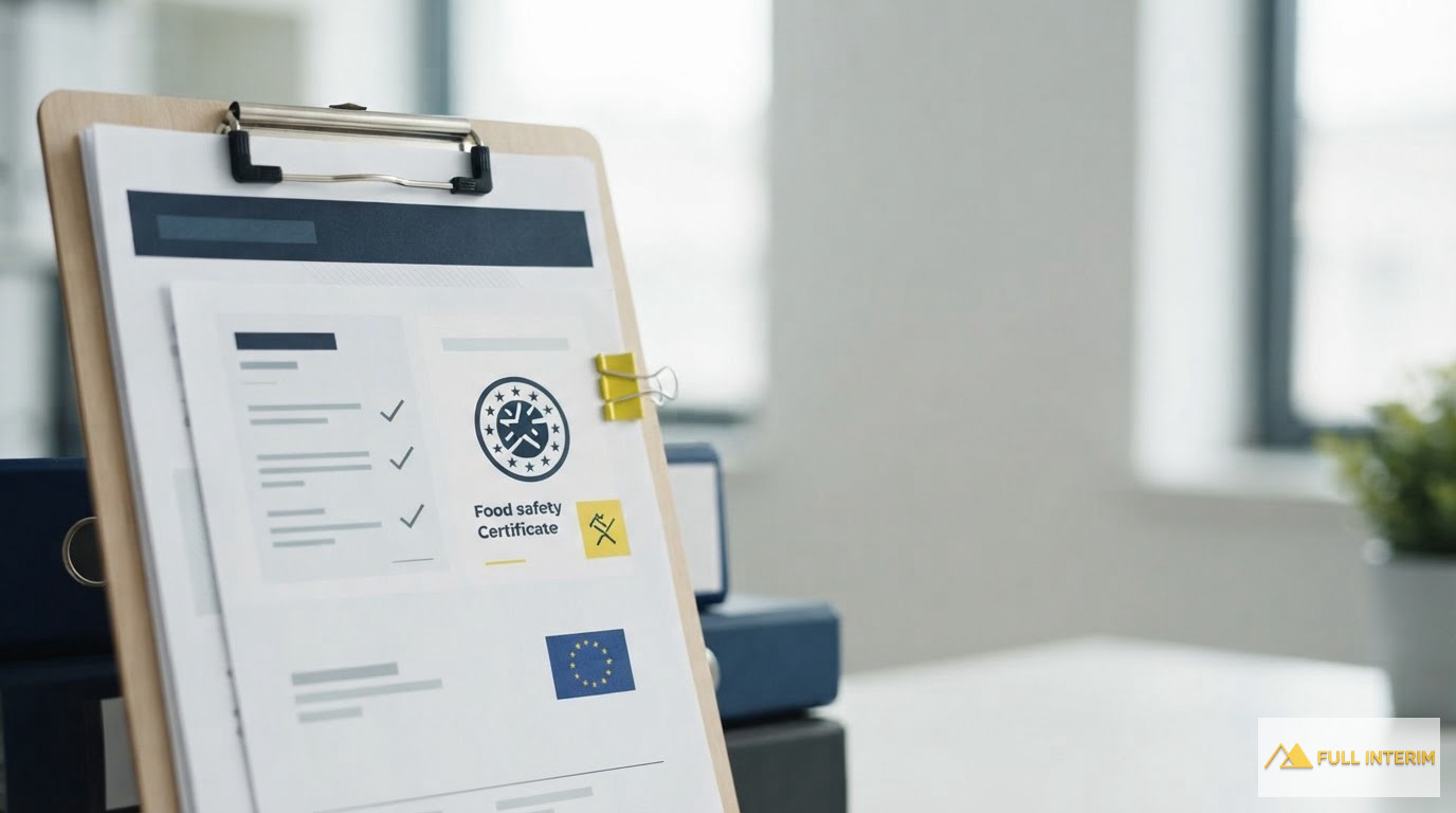 Un tableau de bord affichant des documents de conformité et certificats HACCP.