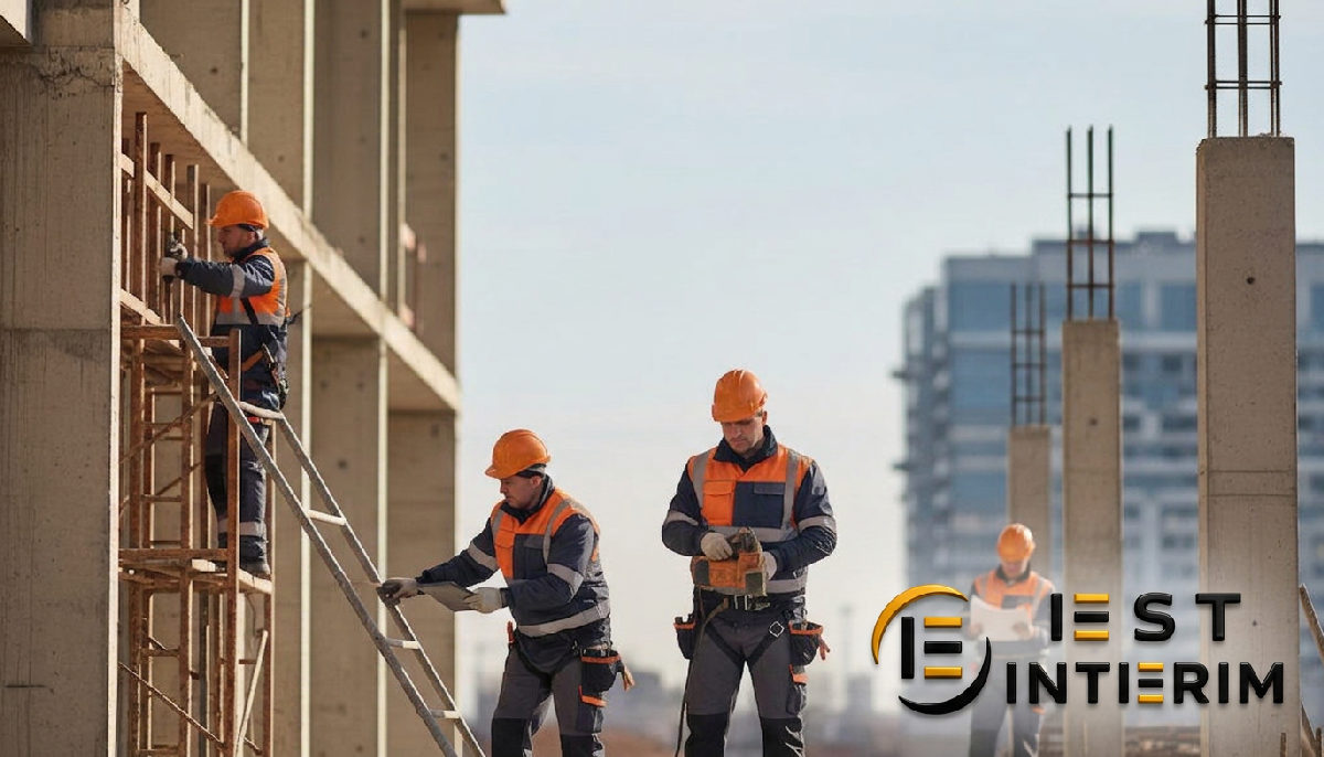 Des ouvriers qualifiés travaillent efficacement sur un chantier moderne.
