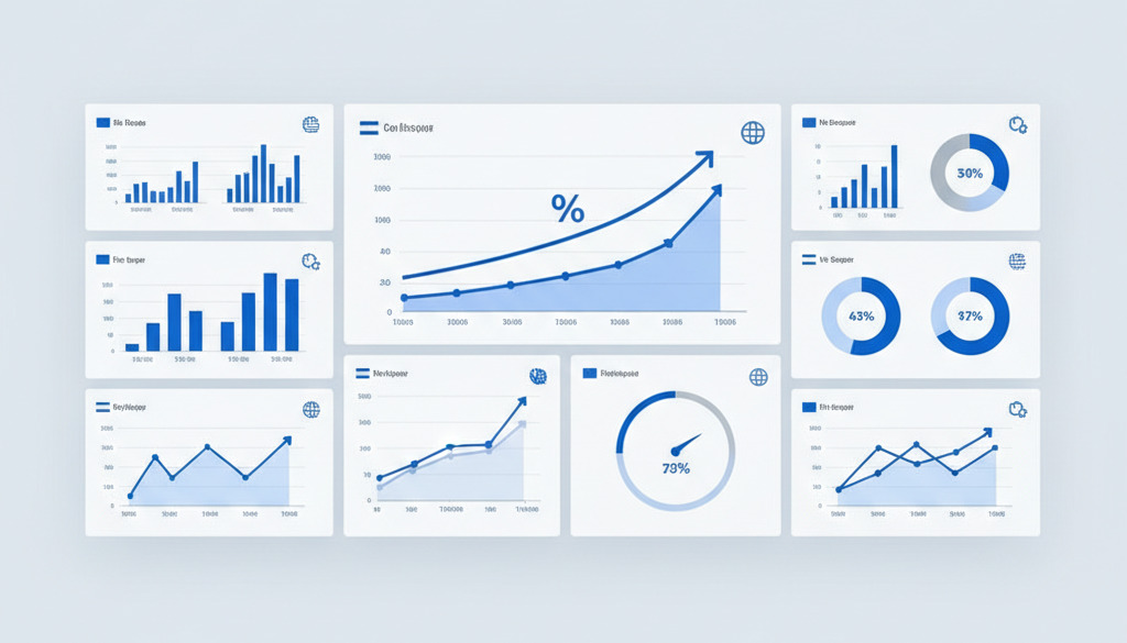 Dashboard displaying upward trends and ROI for multilingual content strategy.