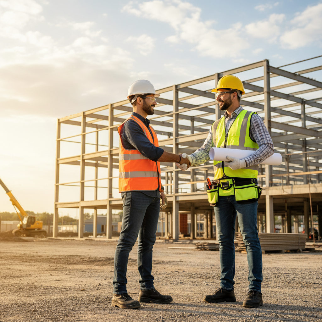 intérim btp projets réussis – Un chef de chantier souriant serrant la main d