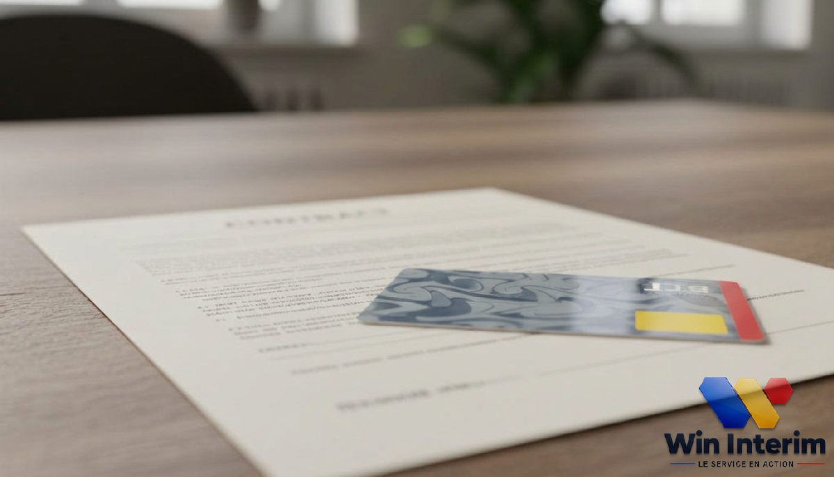 Contrat de travail et carte BTP, symbolisant la conformité juridique.