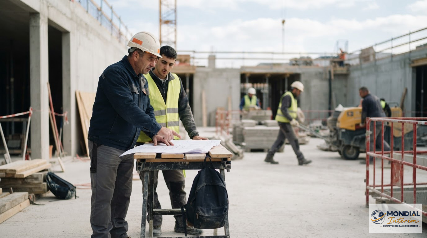 Des ouvriers roumains travaillant sur un chantier français en toute conformité.