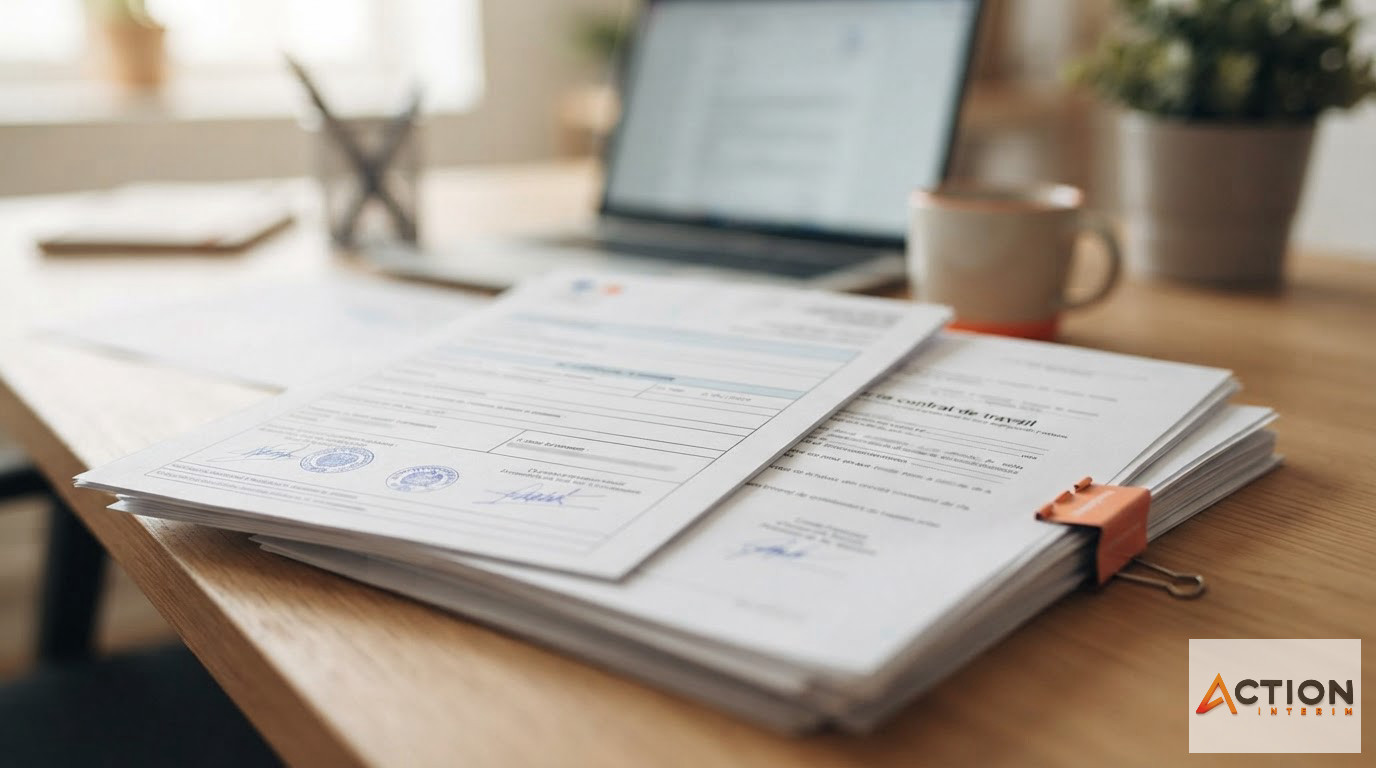 Gros plan sur un certificat A1 et un contrat de travail français.